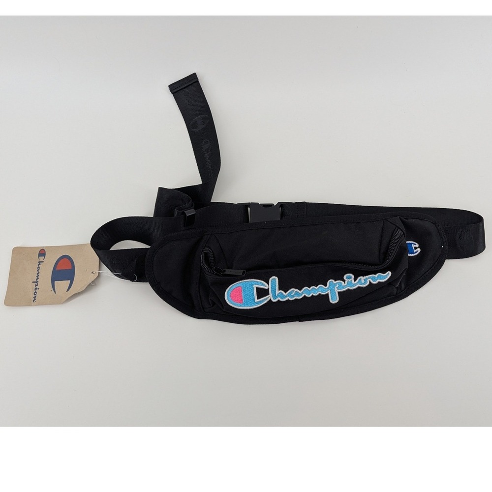 Champion Prime Waist Bag Black Embroidered Logo Fanny Pack Adjustable Strap NWT